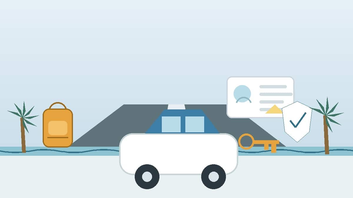 Featured illustration with keys, learner permit card, backpack, and car for Fort Myers teen driver insurance